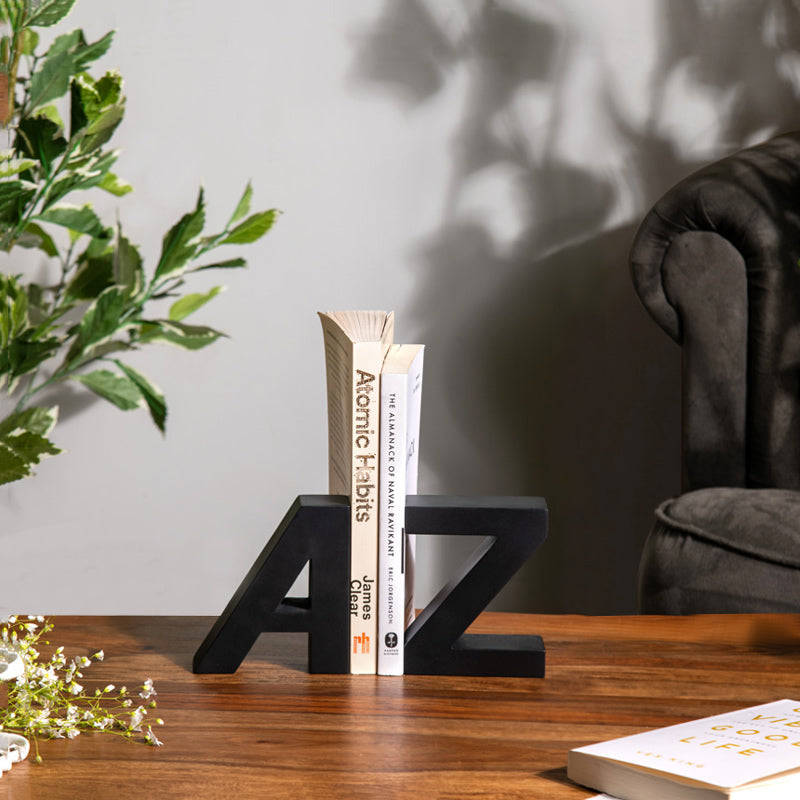 A to Z Concrete Bookends, Set of 2 - Black