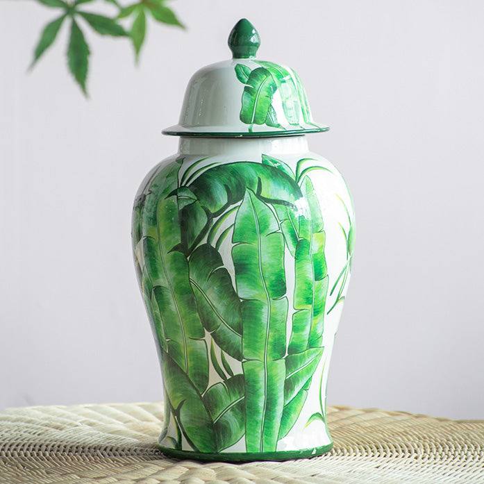 Enhabit Chantilly Ginger Jar With Lid XL - Green Leaves