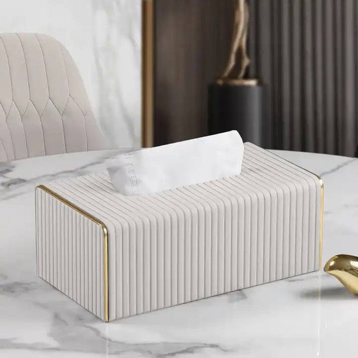 Enhabit Gold Edge Tissue Box Holder - White