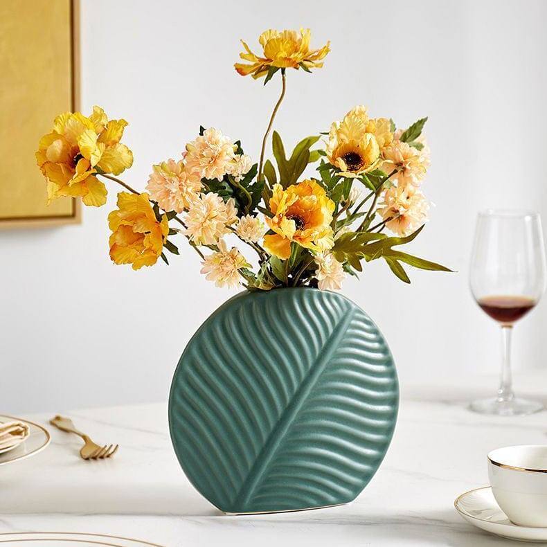 Enhabit Leaf Slim Ceramic Vase - Green