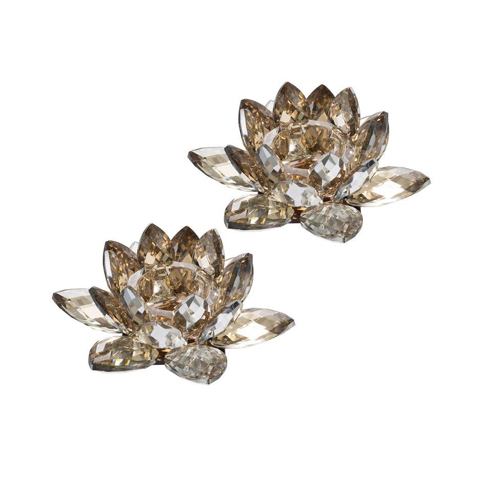 Enhabit Lotus Crystal Tealight Holder, Set of 2 - Soft Gold