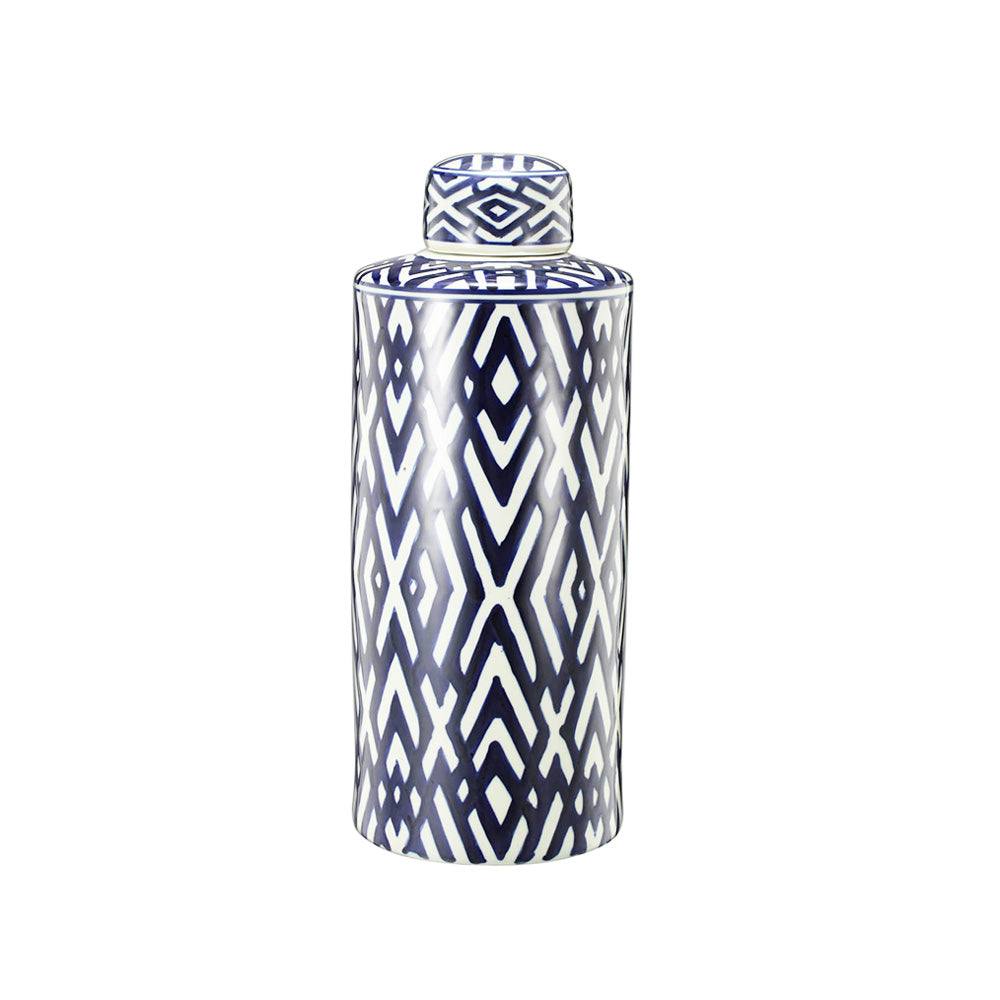 Enhabit Porcelain Lidded Jar Tall - Blue Chevron