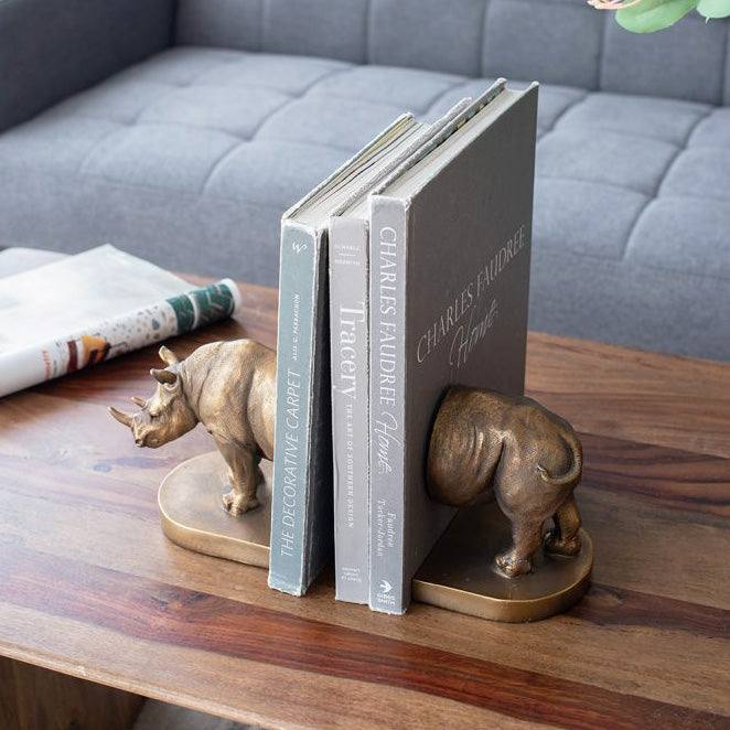 Enhabit Rhino Bookends, Set of 2 - Bronze