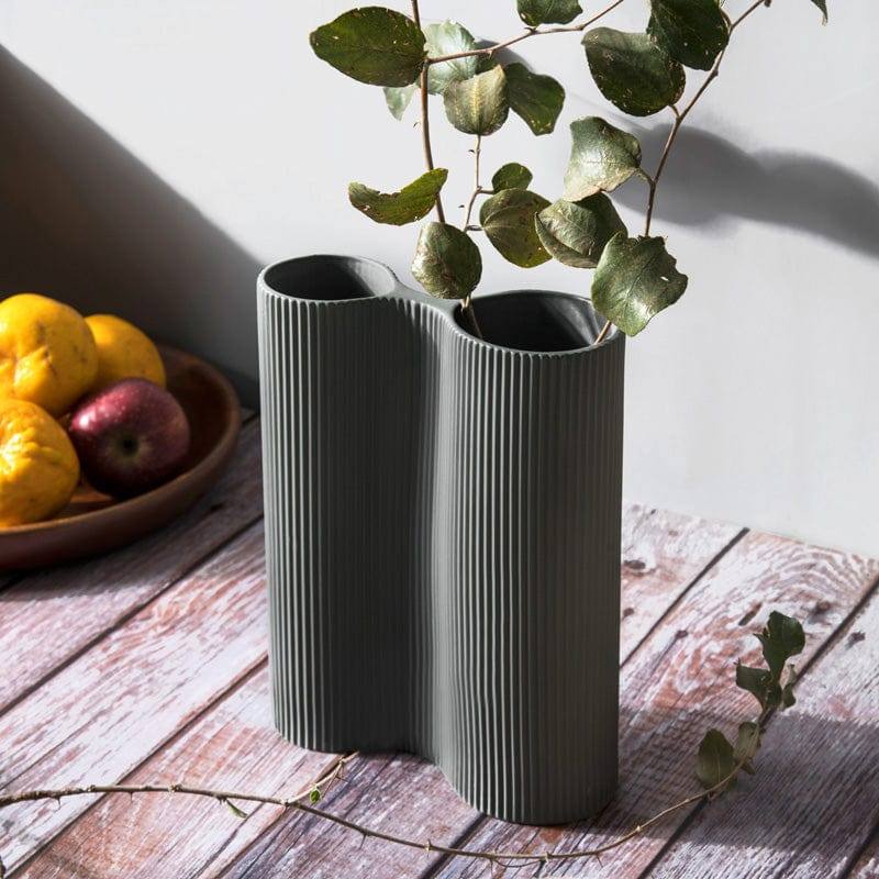 Enhabit Ribbed Duo Vase - Grey