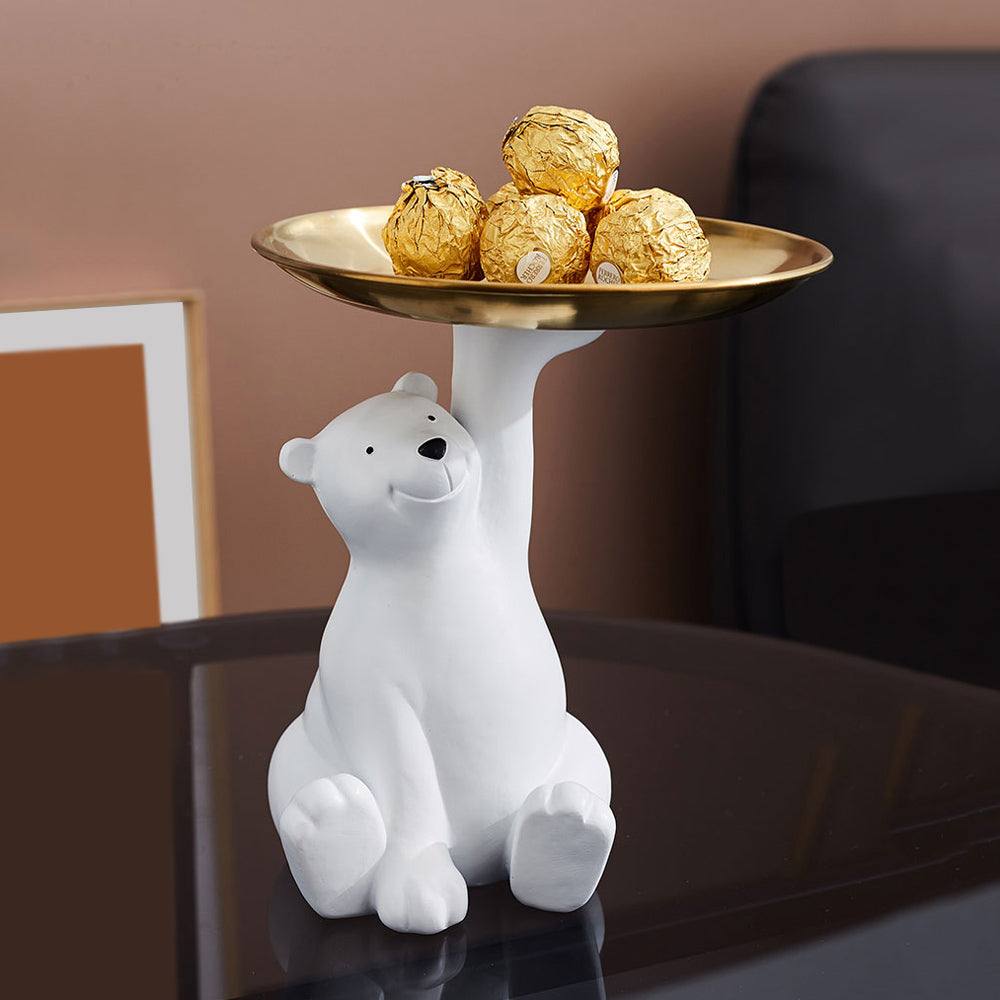 Enhabit Sitting Bear Sculpture with Trinket Tray