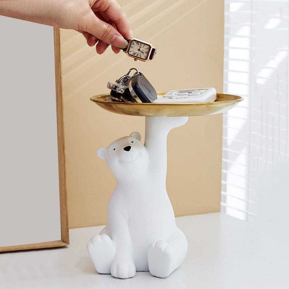 Enhabit Sitting Bear Sculpture with Trinket Tray