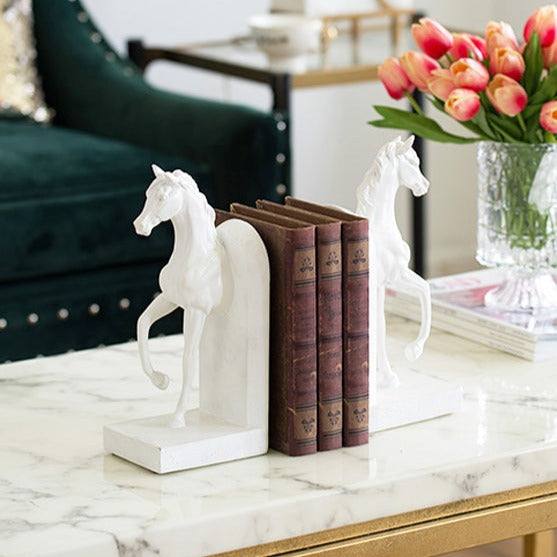 Enhabit Striding Horses Bookends, Set of 2 - White