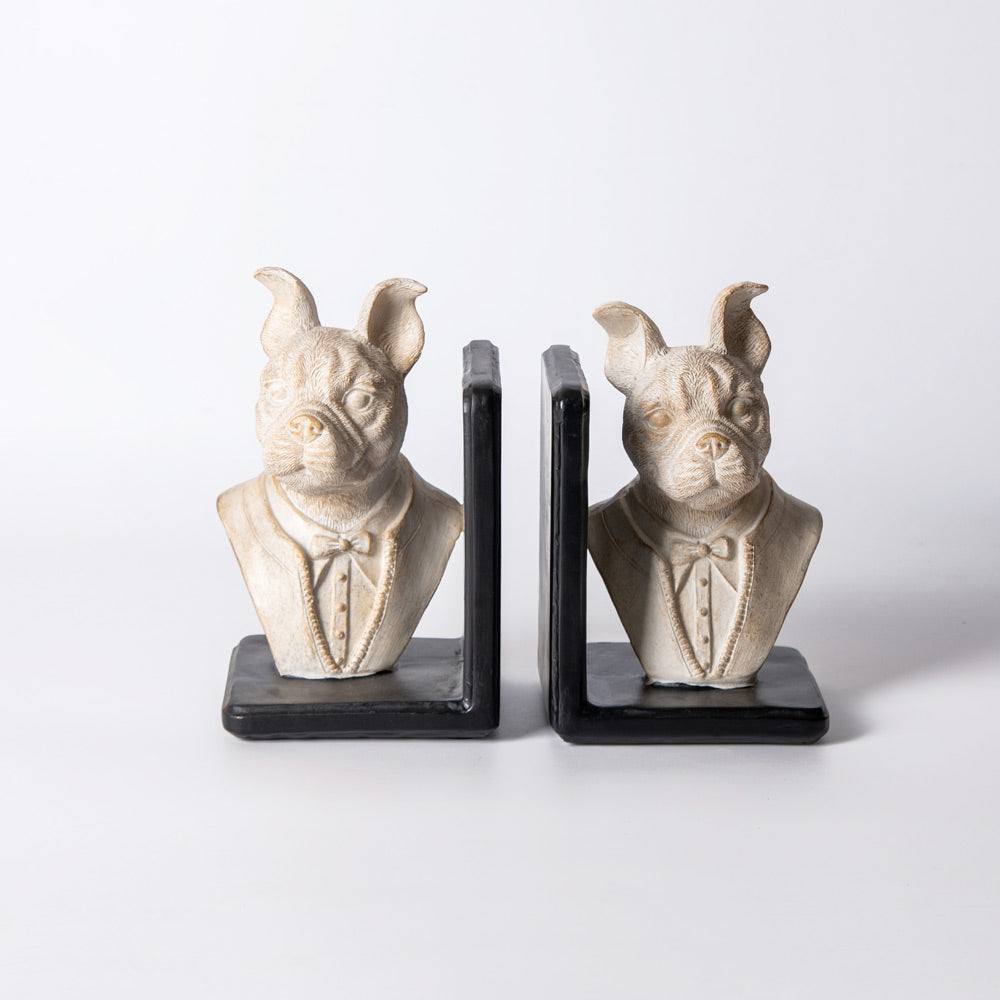 Enhabit Suited Bulldogs Bookends, Set of 2 - Vintage White