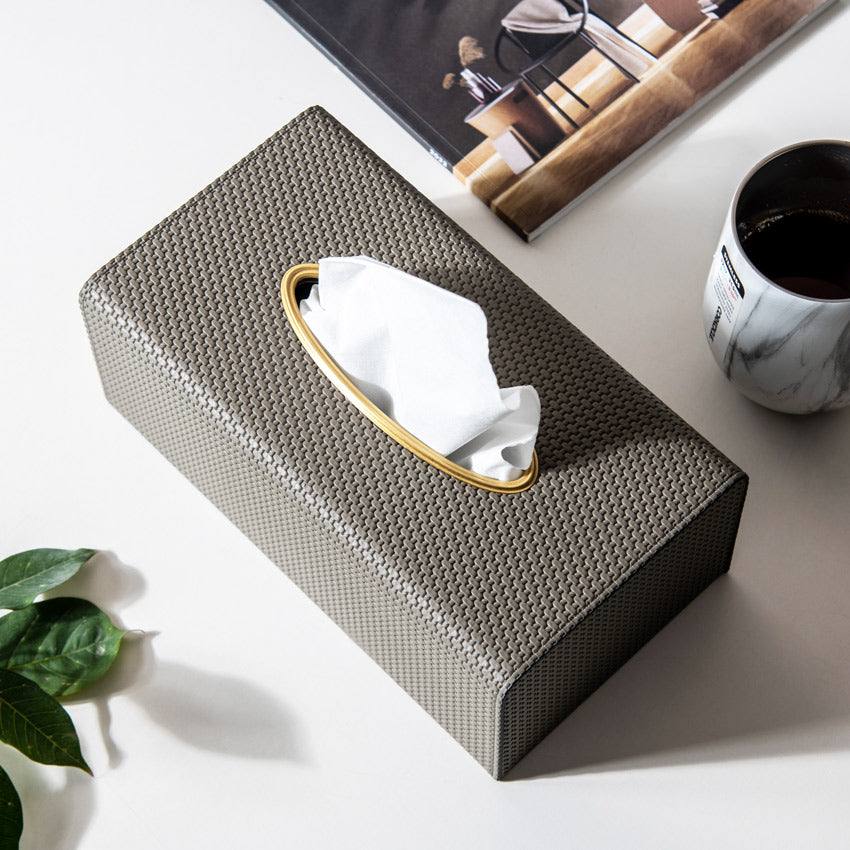 Enhabit Weave Rectangular Tissue Box Holder - Dark Grey & Gold