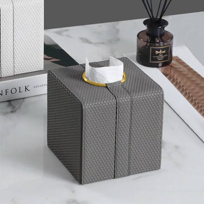 Enhabit Weave Square Tissue Box Holder - Grey & Gold