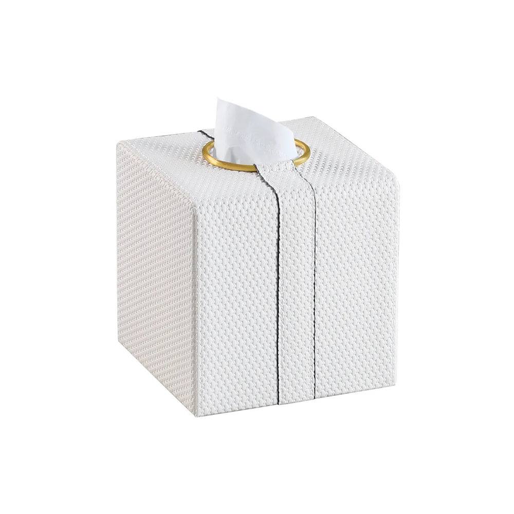 Enhabit Weave Square Tissue Box Holder - White & Gold