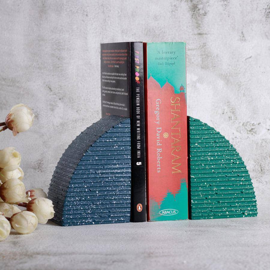 ESQ Living Arc Speckled Bookends, Set of 2 - Blue Green