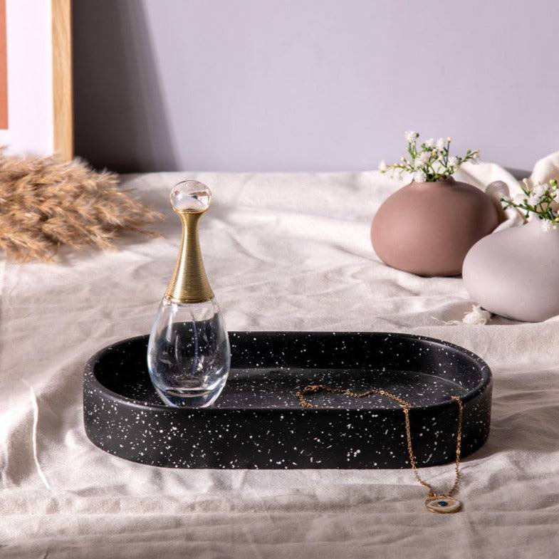 ESQ Living Concrete Oval Valet Tray Medium - Speckled Black