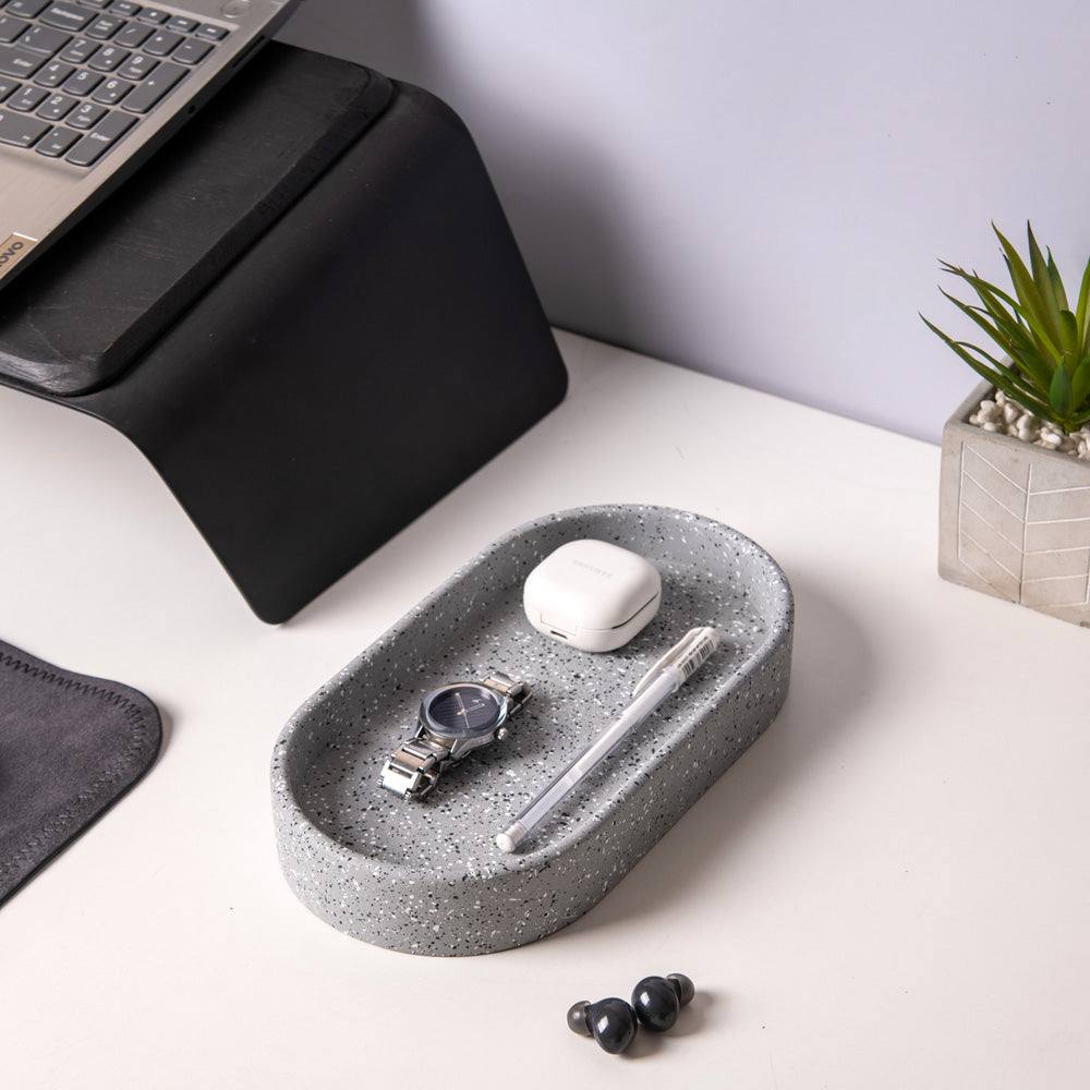 ESQ Living Concrete Oval Valet Tray Medium - Speckled Grey