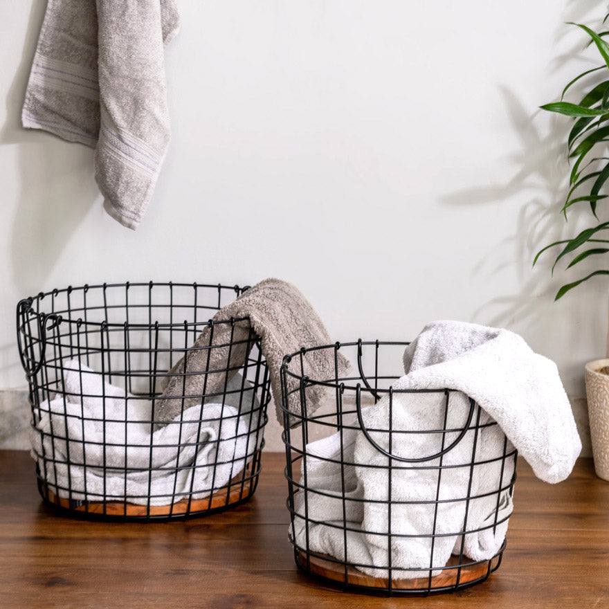 ESQ Living Metal Storage Baskets Set of 2 Black Modern Quests