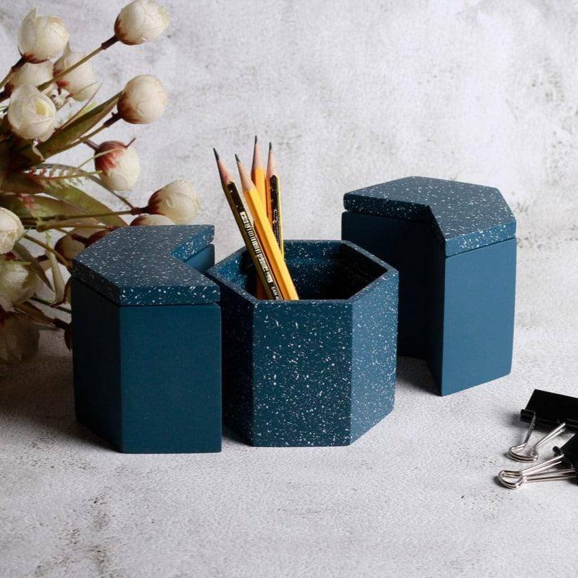 ESQ Living Trio Speckled Pen Holder & Organiser - Blue