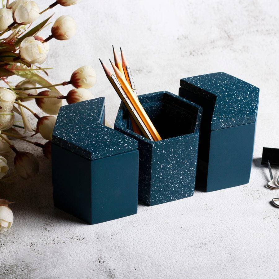 ESQ Living Trio Speckled Pen Holder & Organiser - Blue