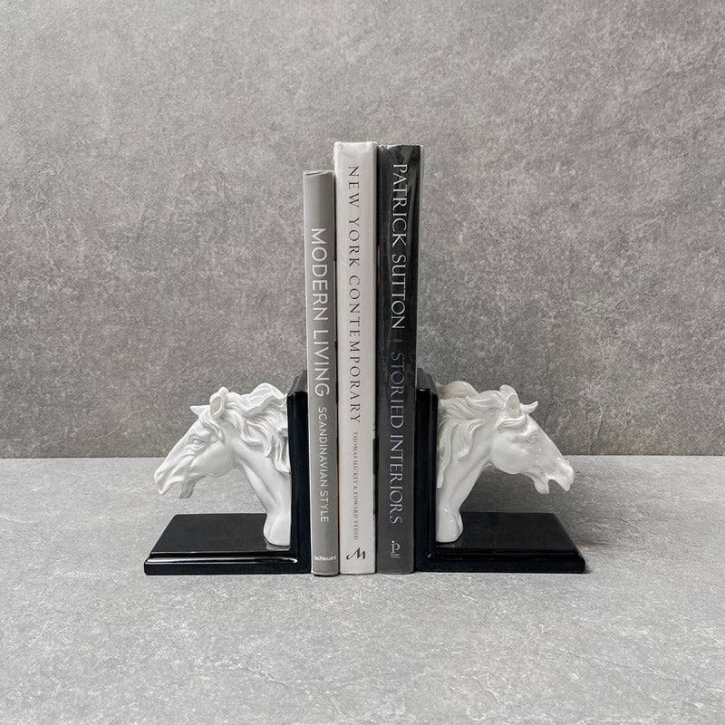 Home Artisan Wilbur Horse Bookends - White