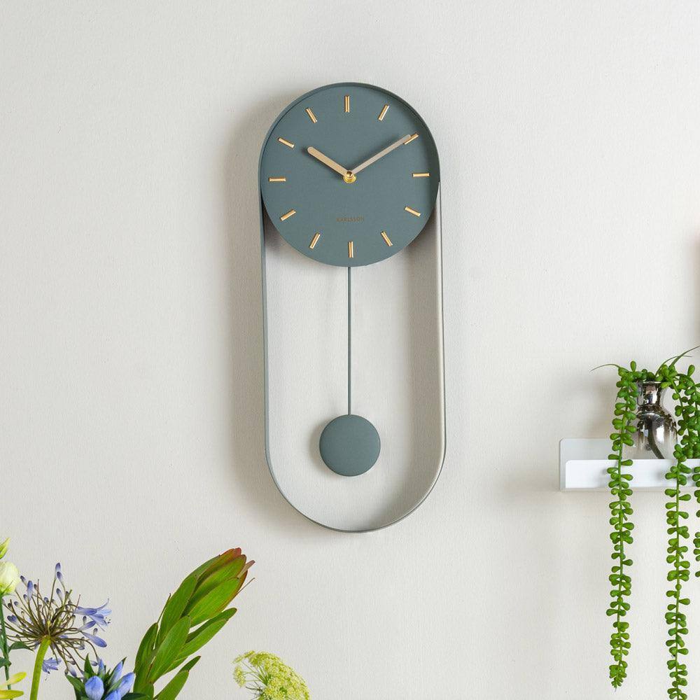 Karlsson Netherlands Charm Pendulum Wall Clock Tall - Jungle Green