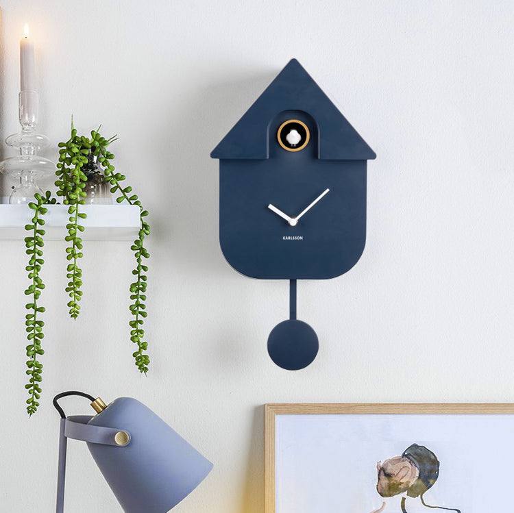 Karlsson Netherlands Modern Cuckoo Pendulum Wall Clock - Dark Blue