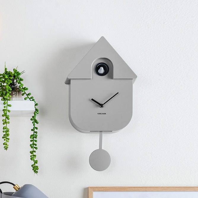 Karlsson Netherlands Modern Cuckoo Pendulum Wall Clock - Mouse Grey