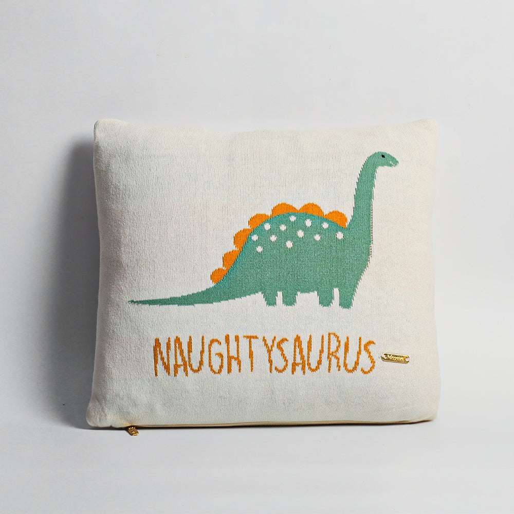 Knitted Cushion Cover - Green Dinosaur