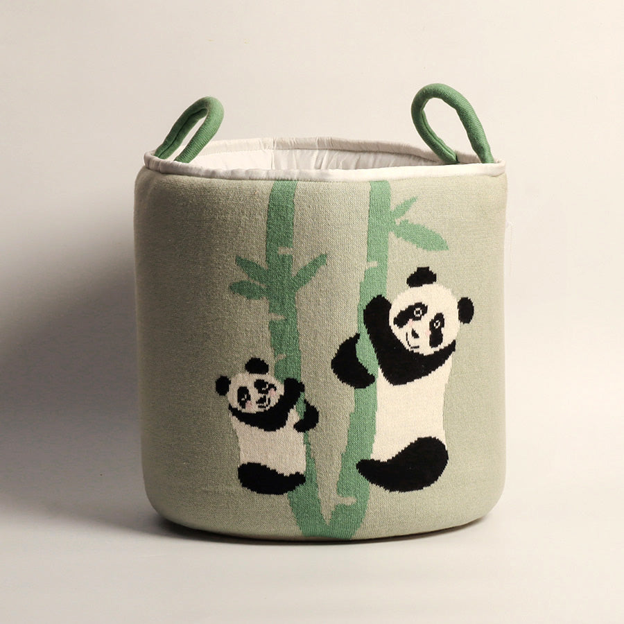 Knitted Storage Basket - Panda Family