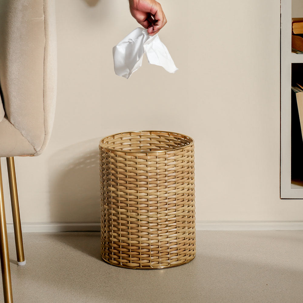 Weave Open Waste Basket - Natural Gold