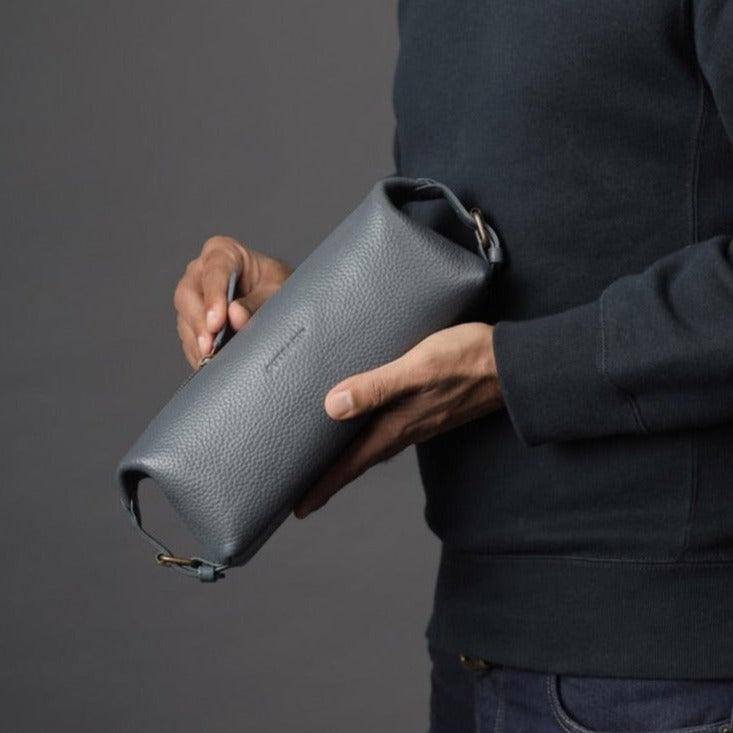 Outback Tokyo Leather Toilet Bag - Charcoal