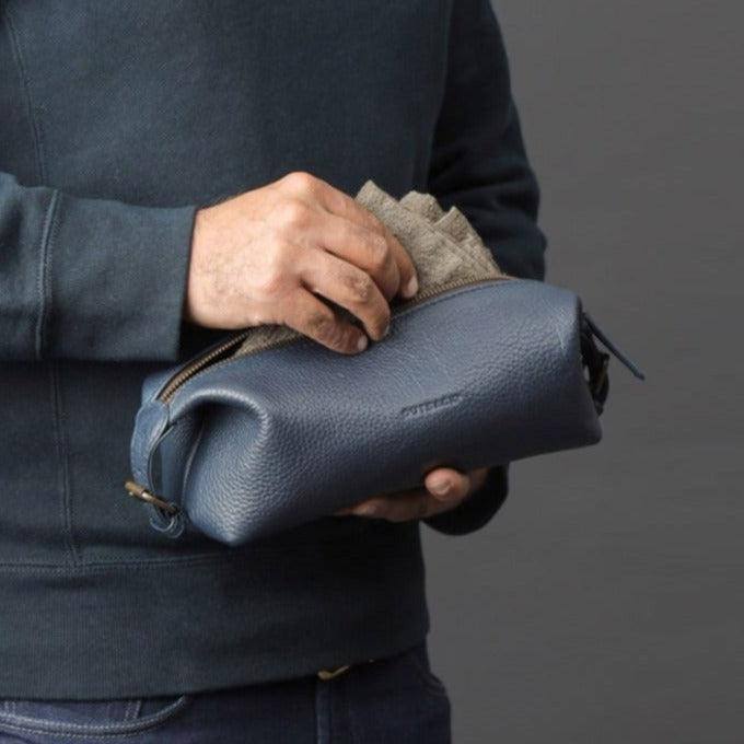 Outback Tokyo Leather Toilet Bag - Navy