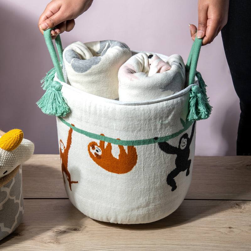 Pomme Knitted Storage Basket - Monkey Safari