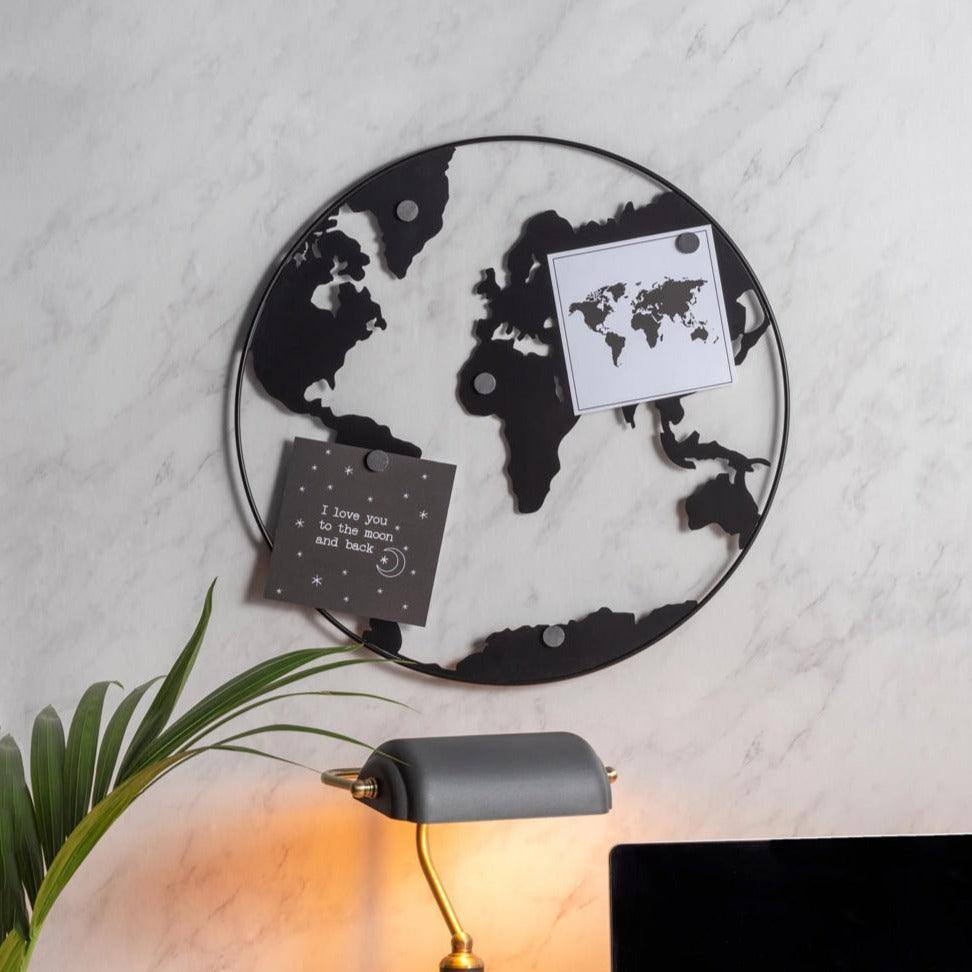 Present Time World Map Memo Board - Black