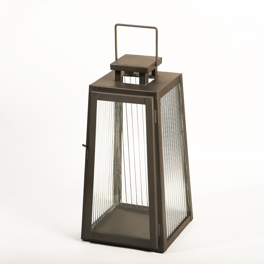 Quinn Glass and Metal Lantern Medium - Charcoal