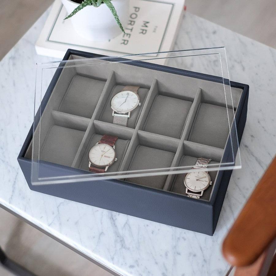 Stackers London 8-pc Watch Box with Acrylic Lid - Navy Blue