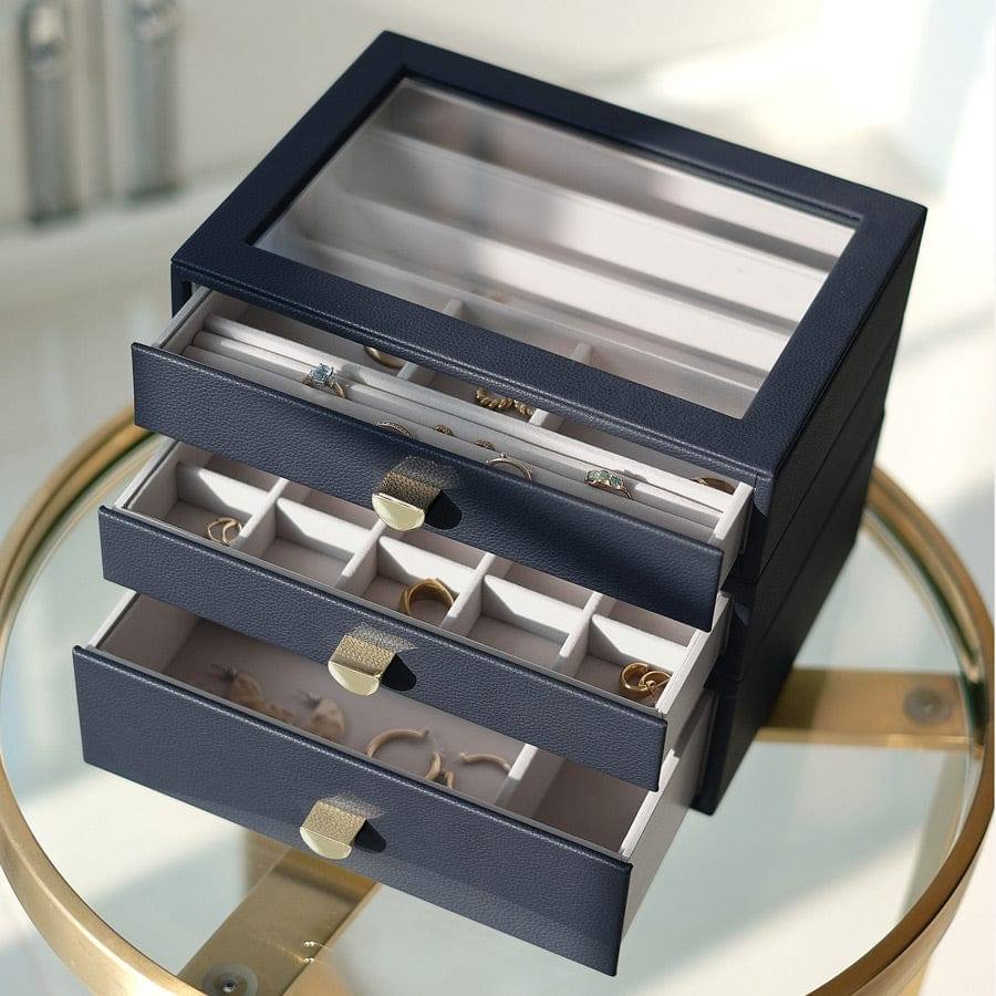 Stackers London Jewellery Box Triple Drawers Medium - Pebble Navy