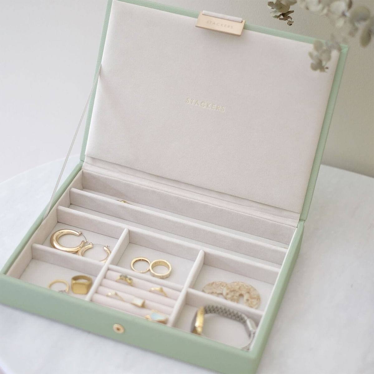 Stackers London Jewellery Box with Lid Medium - Sage Green