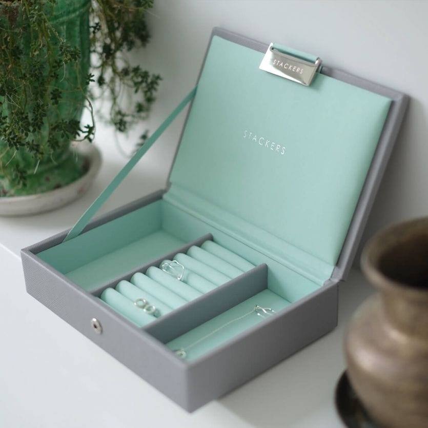 Stackers London Jewellery Box with Lid Small - Grey Mint