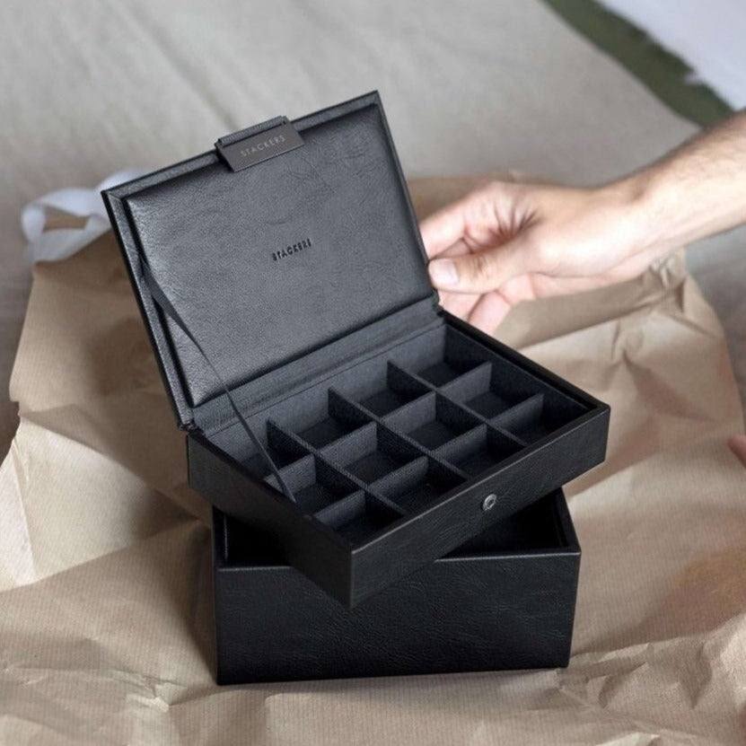 Stackers London Small Watch & Cufflinks Box Set - Black