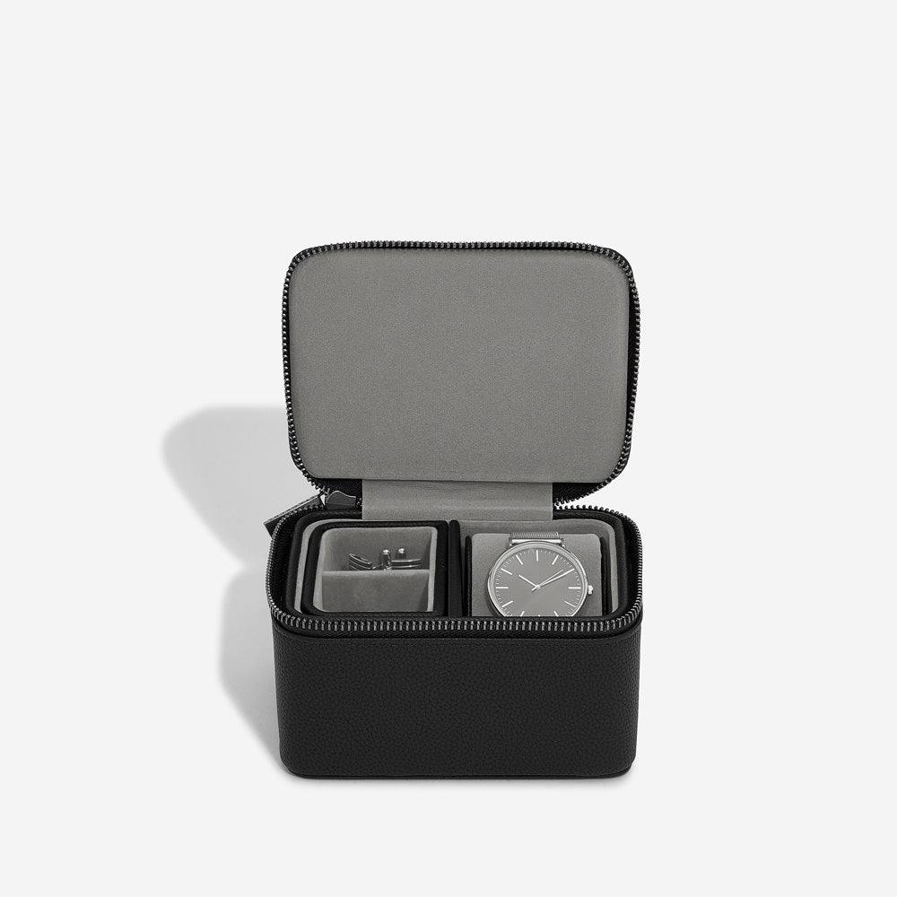 Stackers London Zipped Watch & Cufflink Box - Pebble Black