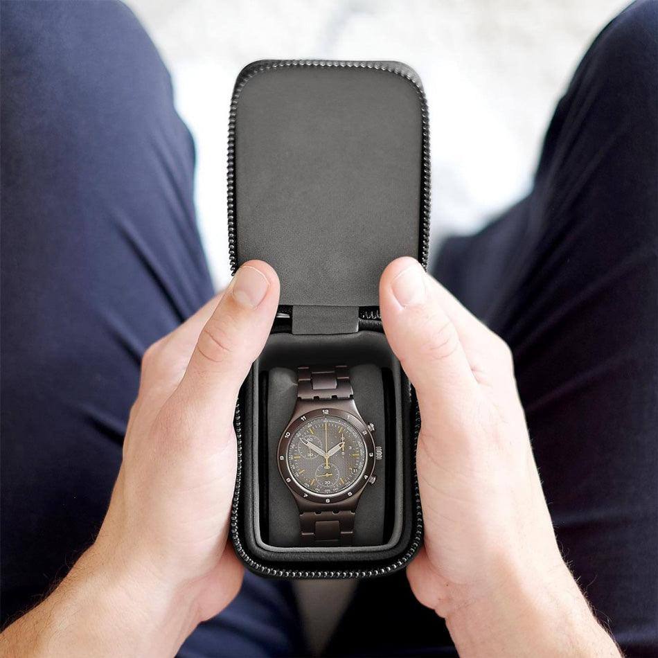 Stackers London Zipped Watch Case Single - Pebble Black