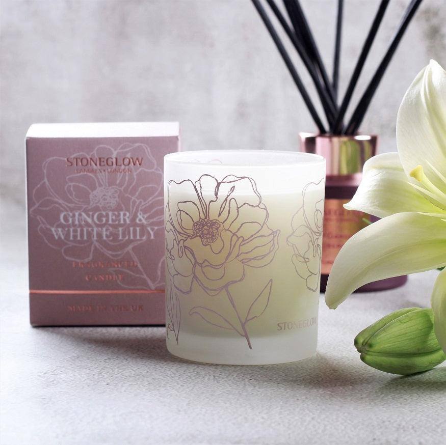 Stoneglow London Day Flower Candle - Ginger & White Lily