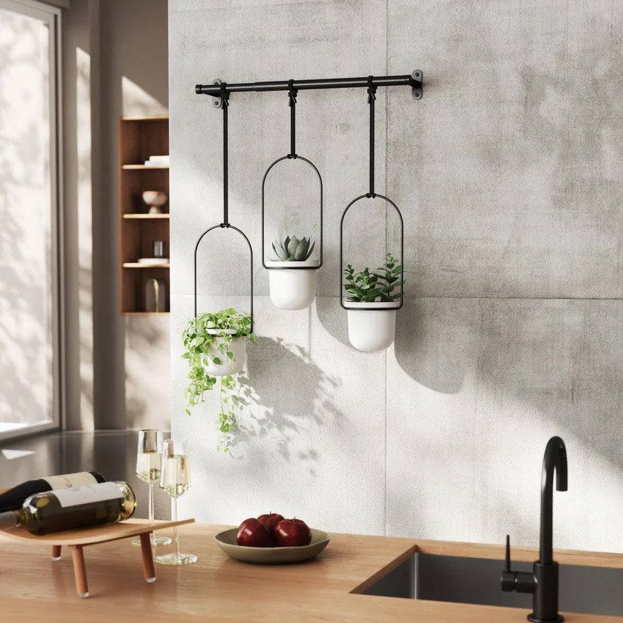 Umbra Triflora Hanging Planter, Set of 3 - White Black