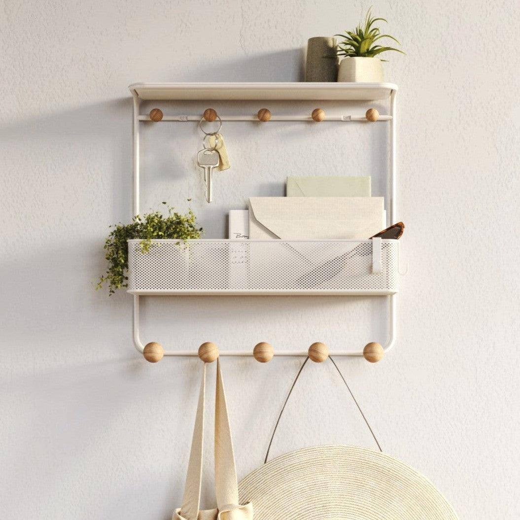 Umbra Estique Wall Shelf With Hooks - White