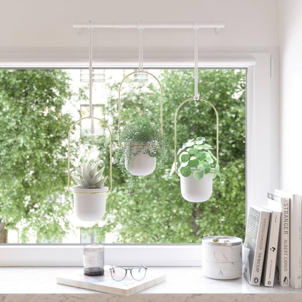 Umbra Triflora Hanging Planter, Set of 3 - White Brass