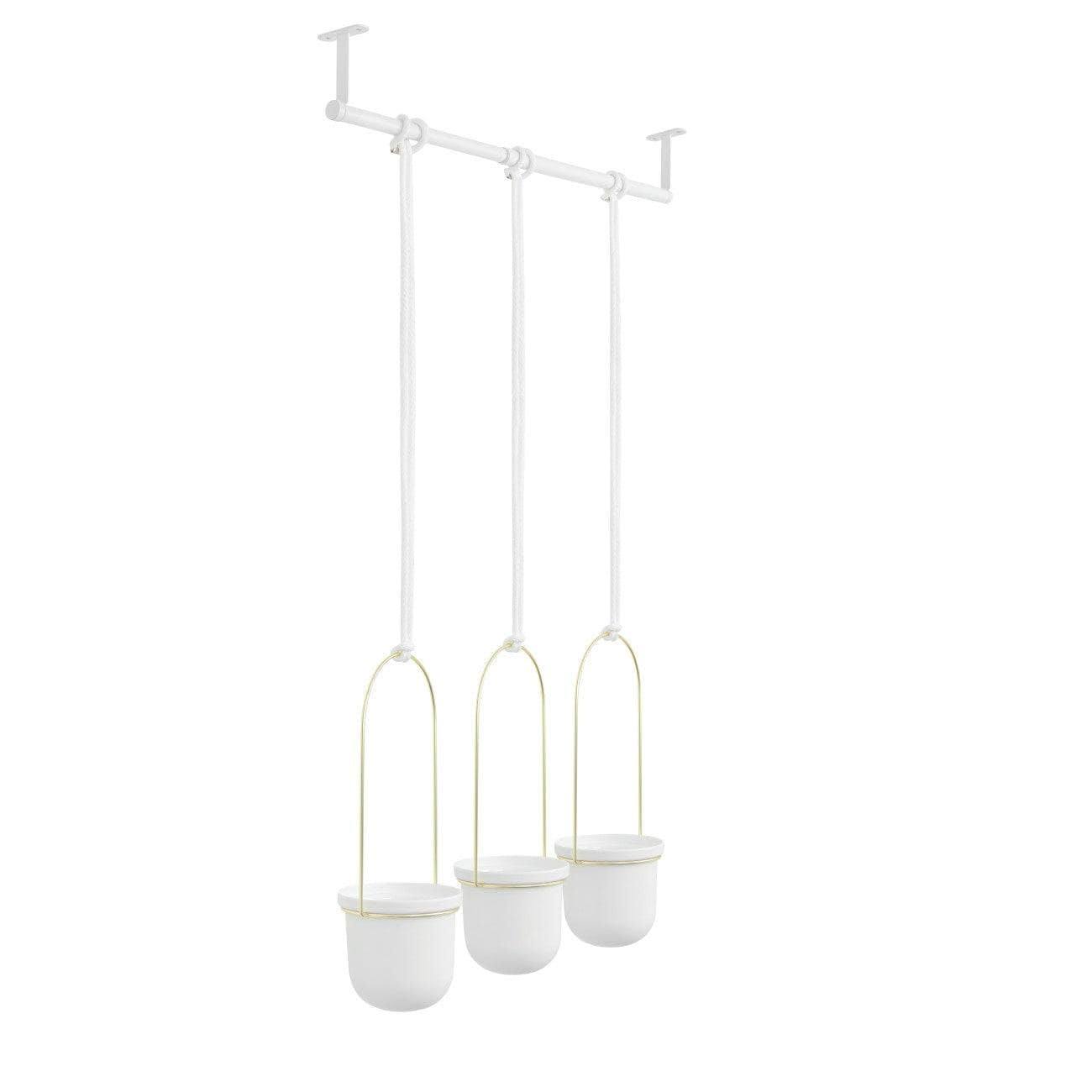 Umbra Triflora Hanging Planter, Set of 3 - White Brass