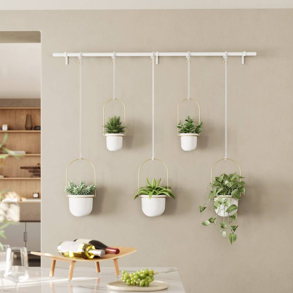 Umbra Triflora Hanging Planters, Set of 5 - White Brass