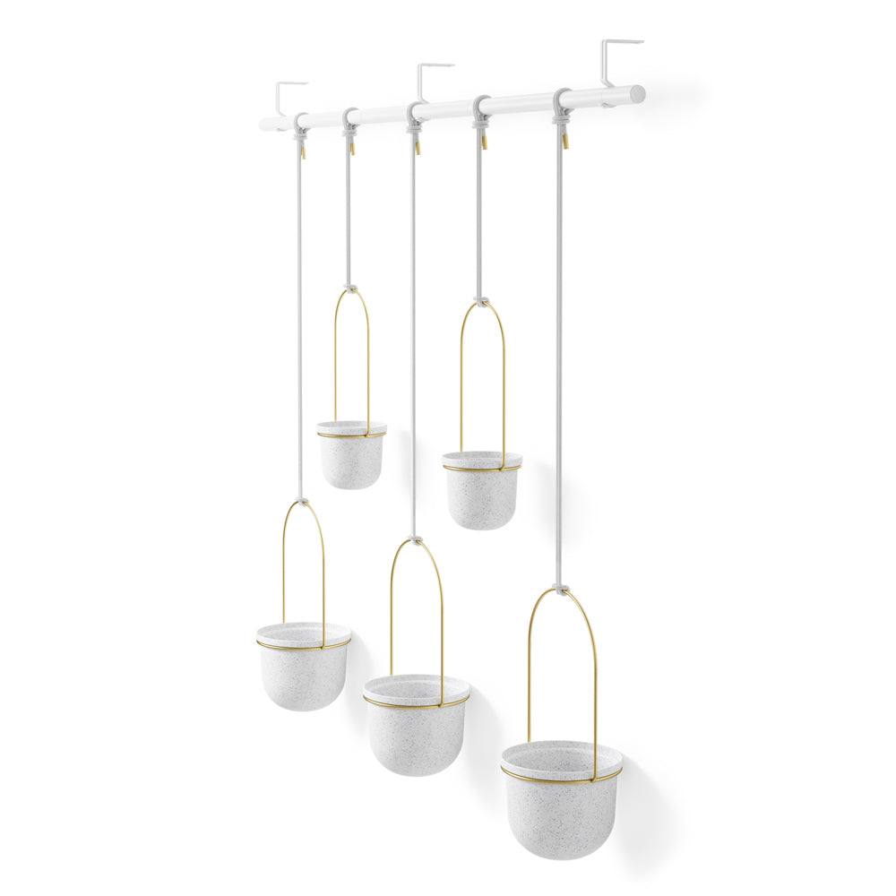 Umbra Triflora Hanging Planters, Set of 5 - White Brass