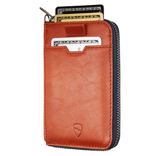 Vaultskin London Notting Hill Zip Wallet - Cognac RFID